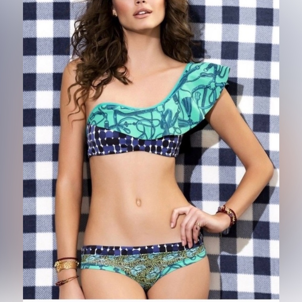 Anthropologie Maaji La Troienne One Shoulder Ruffle Bikini Top